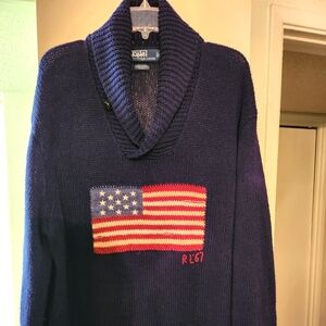 Classic Polo Ralph Lauren Navy Blue USA Flag Sweater Size XL